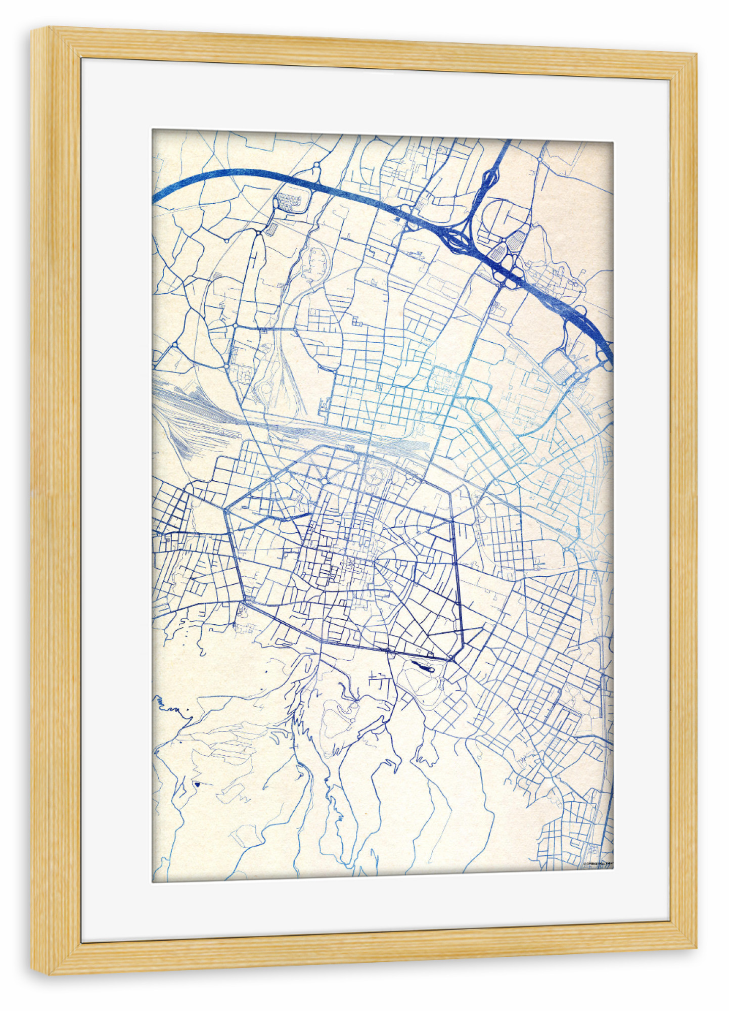 Poster mit Rahmen kiefer "Bologna Italien Blue Infusion Map I" artboxONE - Städte,Reise,Kartografie - Städte,Stadtkarte,Wasserfarbe,Rosequartz
