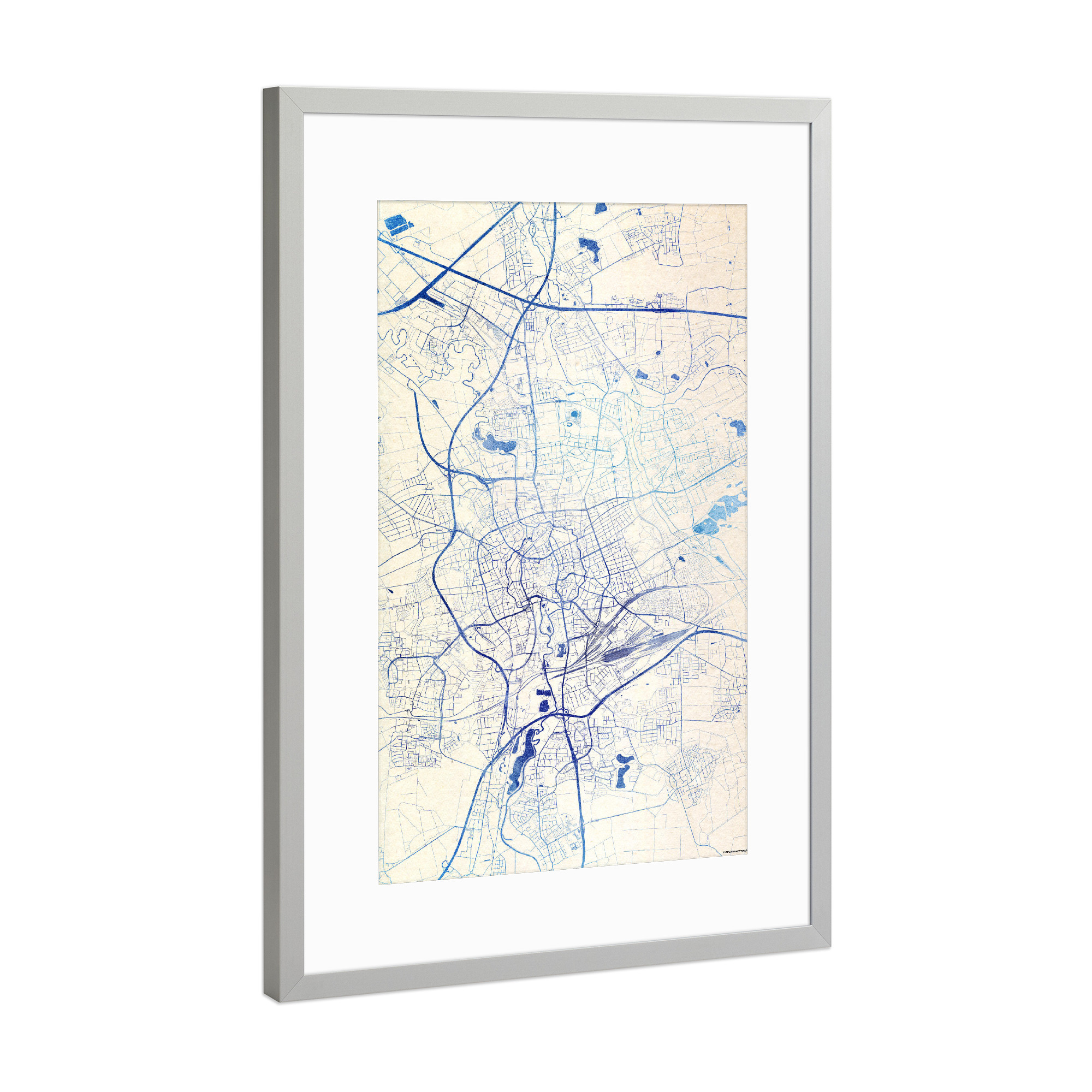 Poster mit Rahmen Silber "Braunschweig Deutschland Blue Infusion Map II" artboxONE - Städte,Reise,Kartografie