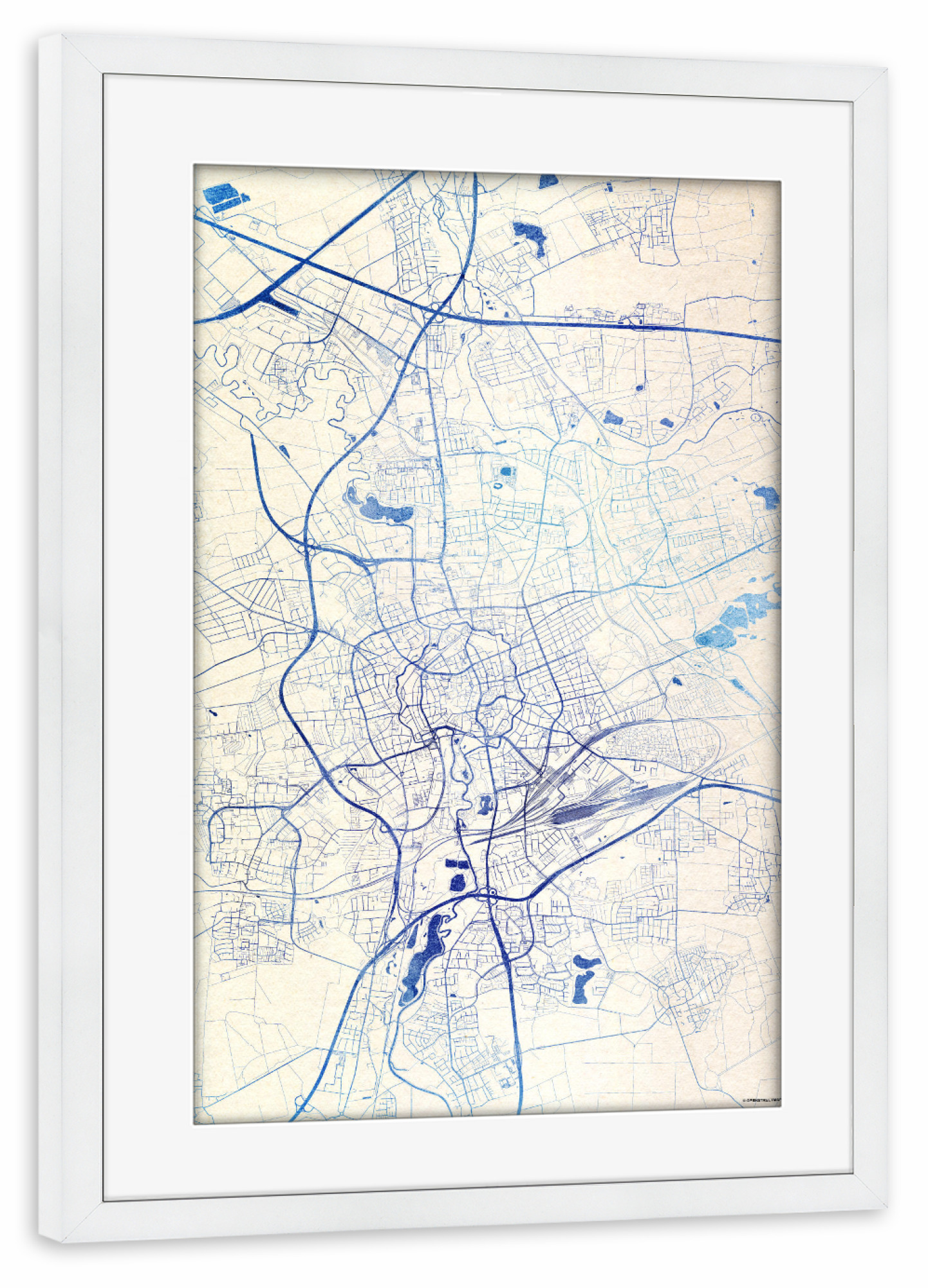 Poster mit Rahmen weiß "Braunschweig Deutschland Blue Infusion Map II" artboxONE - Städte,Reise,Kartografie - Städte,Stadtkarte,Wasserfarbe,Rosequartz
