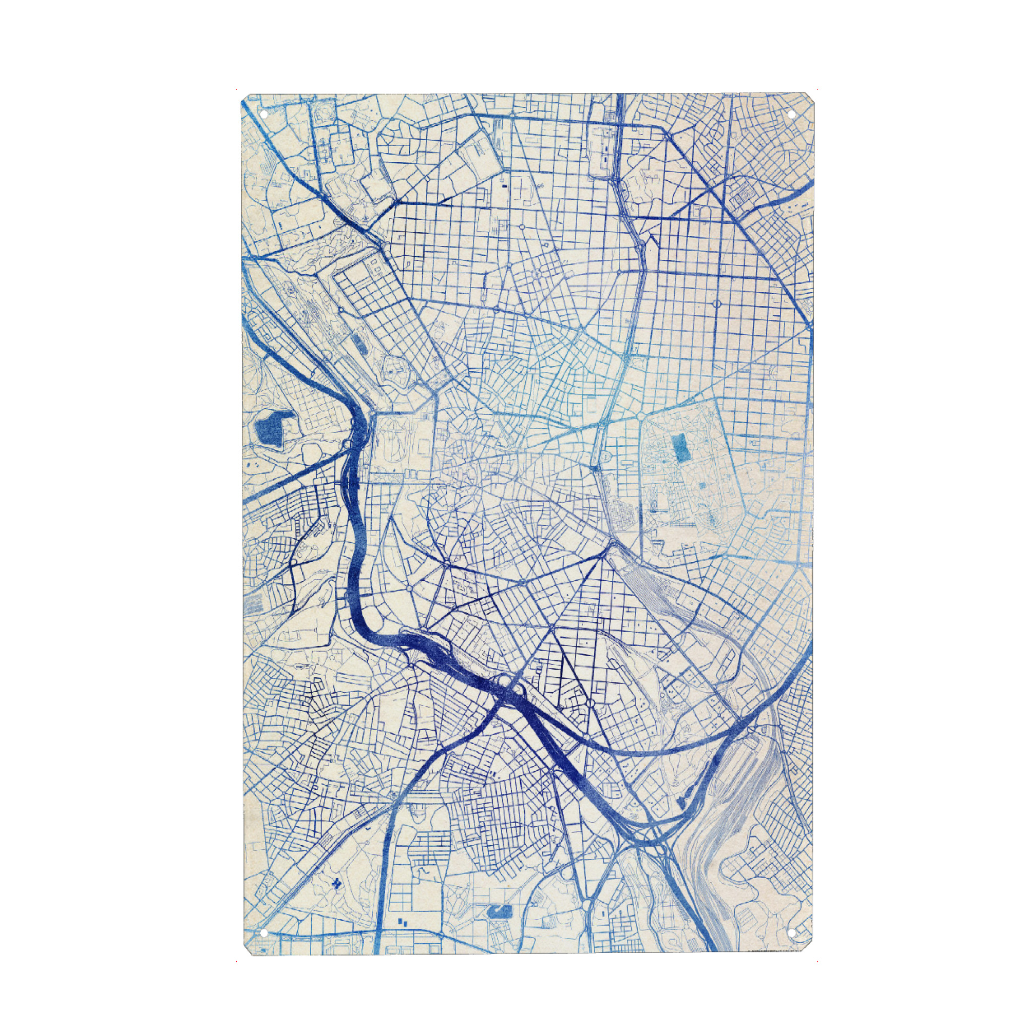 Holzbild "Madrid Spanien Blue Infusion Map II" artboxONE - Städte,Reise,Kartografie - Städte,Stadtkarte,Wasserfarbe,Rosequartz