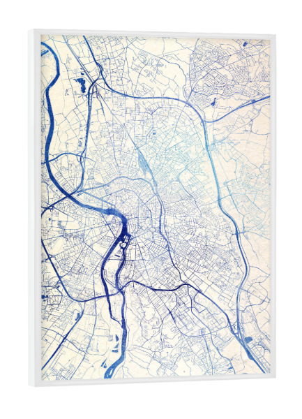 Poster mit weißem Rahmen "Toulouse Frankreich Blue Infusion Map I" artboxONE - Städte,Reise,Kartografie - Städte,Stadtkarte,Wasserfarbe,Rosequartz