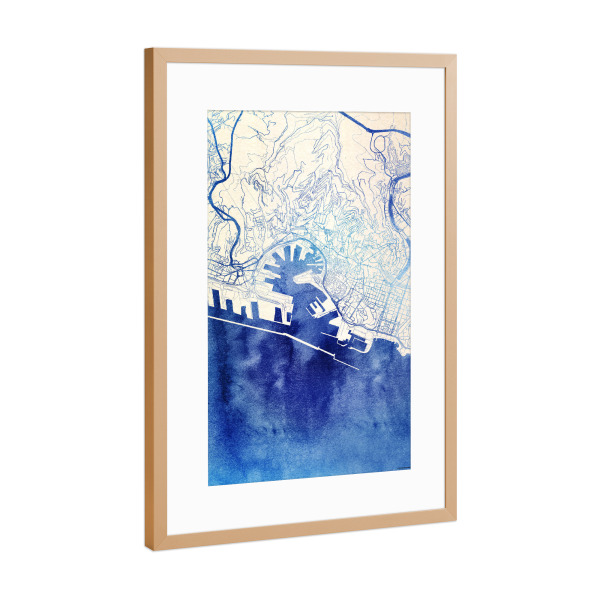 Poster mit Rahmen Kupfer "Genua Italien Blue Infusion Map I" artboxONE - Städte,Reise,Kartografie - Städte,Stadtkarte,Wasserfarbe,Rosequartz