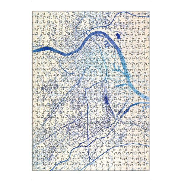 Puzzle Ravensburger "Linz Österreich Blue Infusion Map II" artboxONE - Städte,Reise,Kartografie - Städte,Stadtkarte,Wasserfarbe,Rosequartz