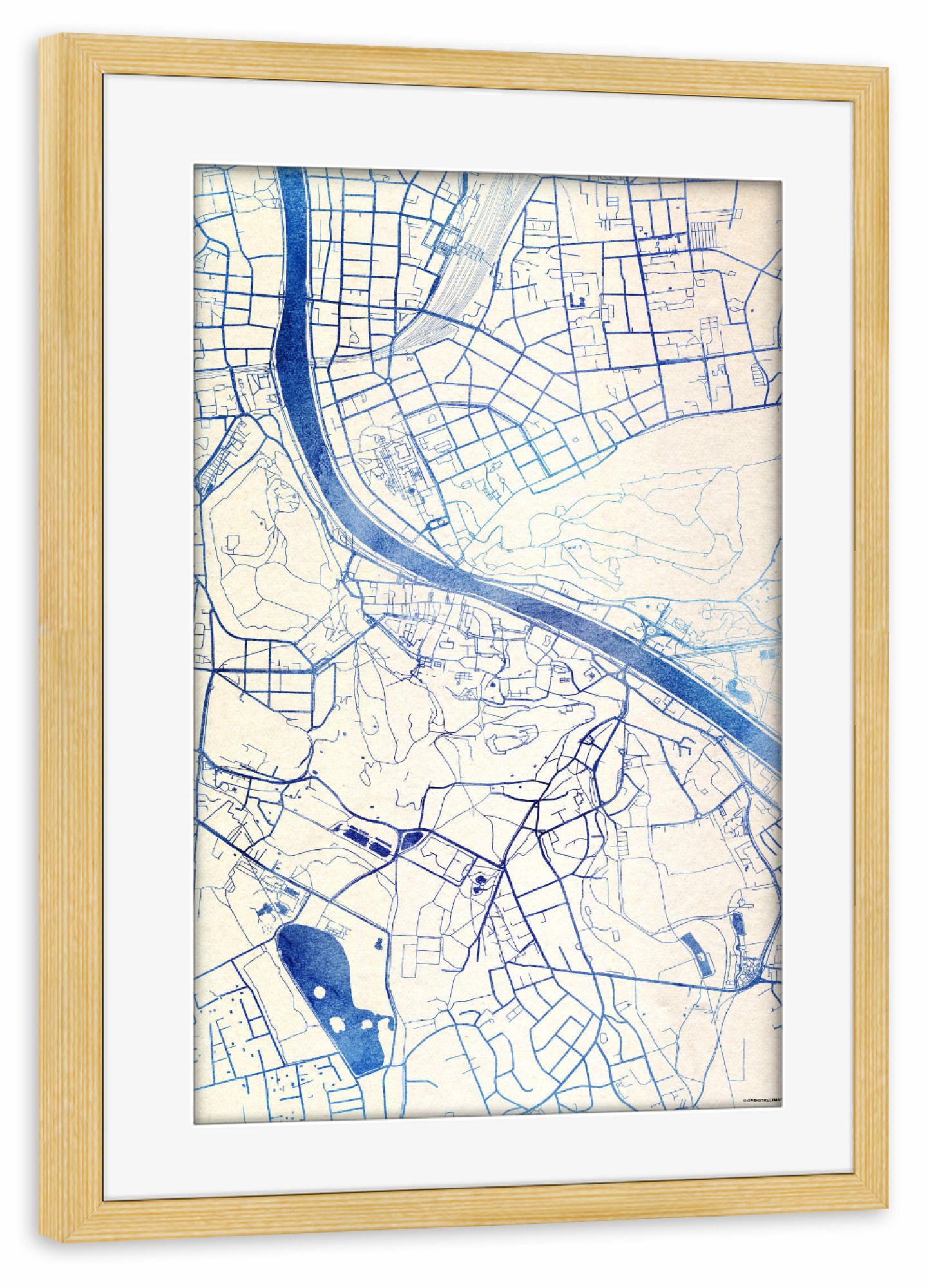 Poster mit Rahmen kiefer "Salzburg Österreich Blue Infusion Map I" artboxONE - Städte,Reise,Kartografie - Städte,Stadtkarte,Wasserfarbe,Rosequartz