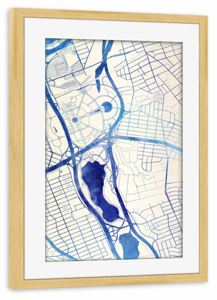 Poster mit Rahmen kiefer "Queens USA Blue Infusion Map I" artboxONE - Städte,Reise,Kartografie - Städte,Stadtkarte,Wasserfarbe,Rosequartz