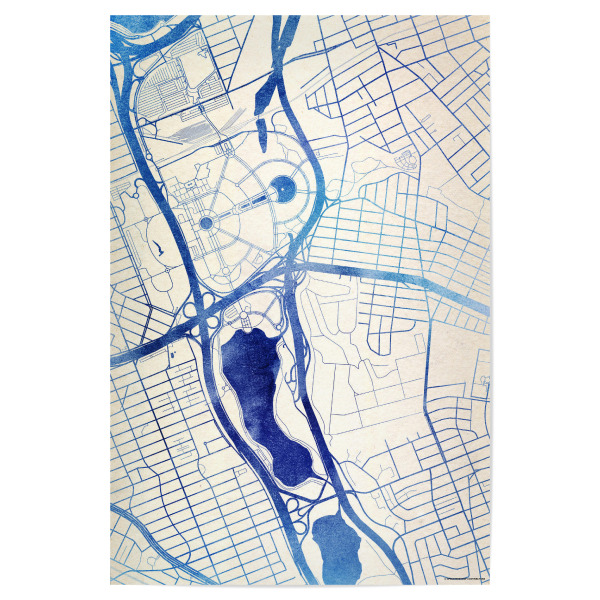 Poster 30x20 cm "Queens USA Blue Infusion Map I" artboxONE - Städte,Reise,Kartografie - Städte,Stadtkarte,Wasserfarbe,Rosequartz