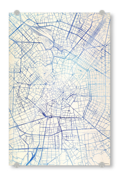 Acrylglasbild "Mailand Italien Blue Infusion Map III" artboxONE - Städte,Reise,Kartografie - Städte,Stadtkarte,Wasserfarbe,Rosequartz