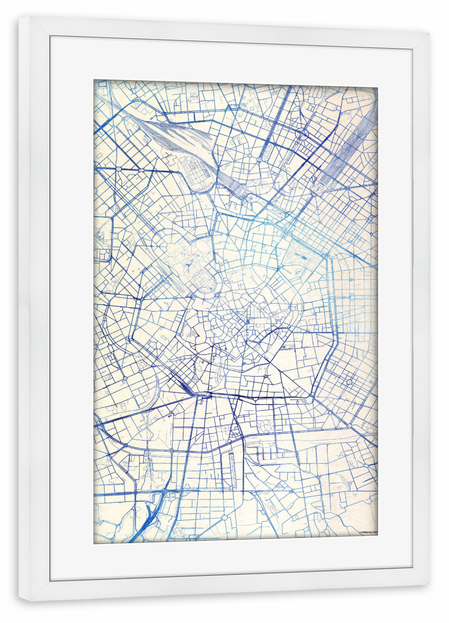 Poster mit Rahmen weiß "Mailand Italien Blue Infusion Map III" artboxONE - Städte,Reise,Kartografie - Städte,Stadtkarte,Wasserfarbe,Rosequartz