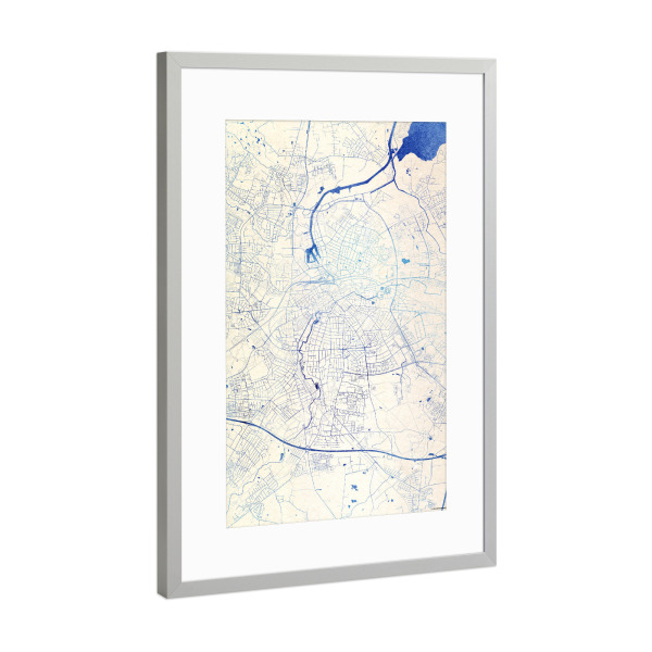 Poster mit Rahmen Silber "Odense Dänemark Blue Infusion Map I" artboxONE - Städte,Reise,Kartografie - Städte,Stadtkarte,Wasserfarbe,Rosequartz