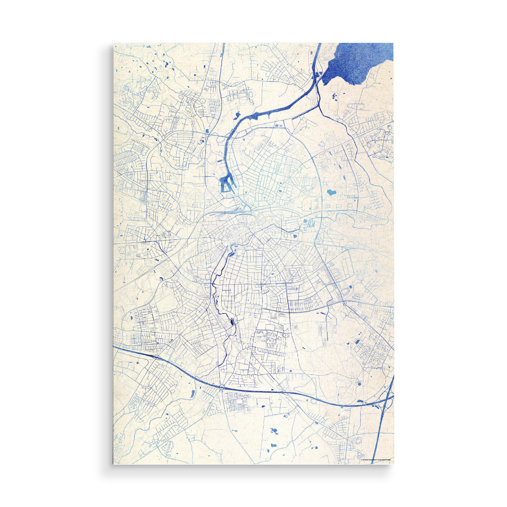 Holzbild "Odense Dänemark Blue Infusion Map I" artboxONE - Städte,Reise,Kartografie - Städte,Stadtkarte,Wasserfarbe,Rosequartz