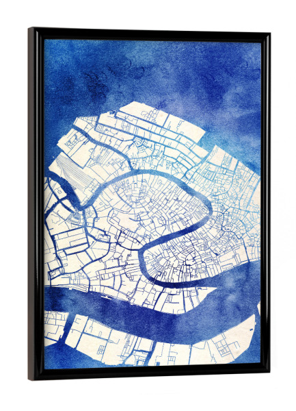 Poster mit schwarzem Rahmen "Venedig Italien Blue Infusion Map III" artboxONE - Städte,Reise,Kartografie - Städte,Stadtkarte,Wasserfarbe,Rosequartz