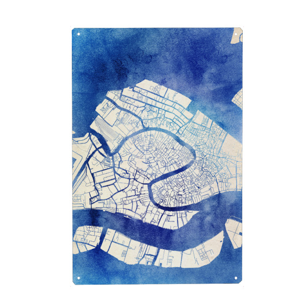 Metall Poster "Venedig Italien Blue Infusion Map III" artboxONE - Städte,Reise,Kartografie - Städte,Stadtkarte,Wasserfarbe,Rosequartz - Blechschild