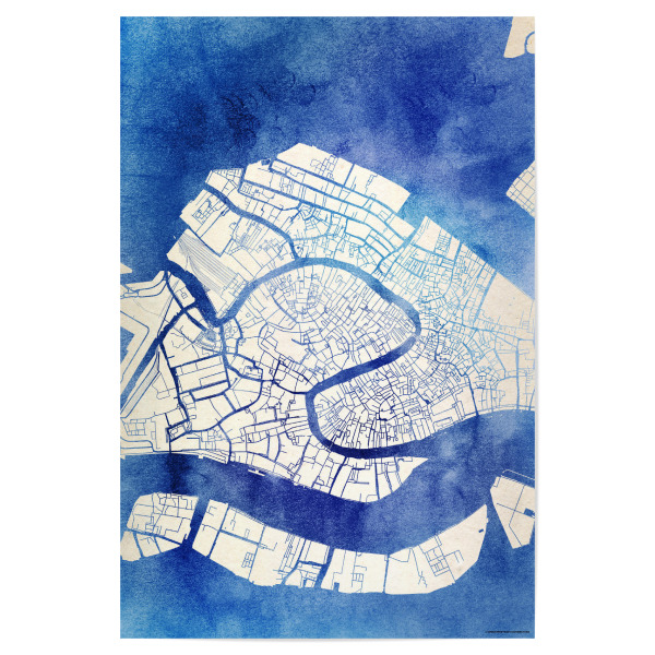 Poster "Venedig Italien Blue Infusion Map III" artboxONE - Städte,Reise,Kartografie - Städte,Stadtkarte,Wasserfarbe,Rosequartz