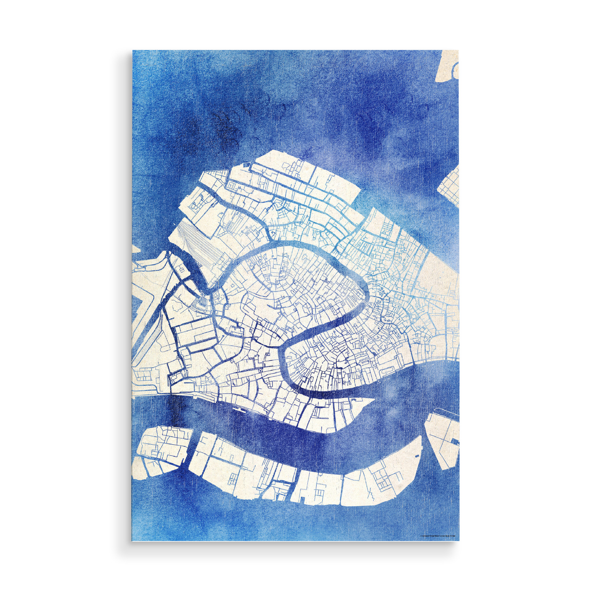 Holzbild "Venedig Italien Blue Infusion Map III" artboxONE - Städte,Reise,Kartografie - Städte,Stadtkarte,Wasserfarbe,Rosequartz