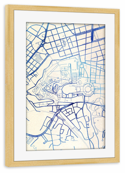 Poster mit Rahmen kiefer "Vatikanstadt Blue Infusion Map I" artboxONE - Städte,Reise,Kartografie - Städte,Stadtkarte,Wasserfarbe,Rosequartz