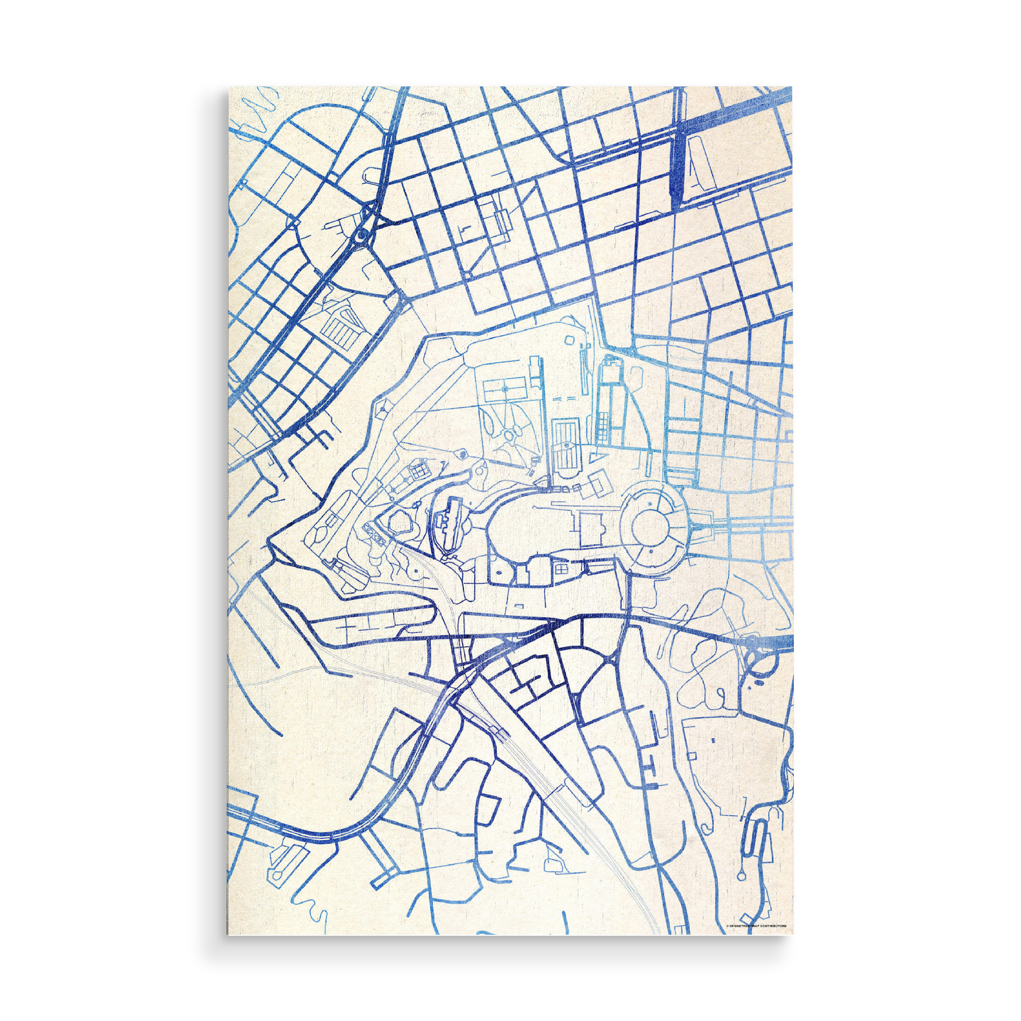 Holzbild "Vatikanstadt Blue Infusion Map I" artboxONE - Städte,Reise,Kartografie - Städte,Stadtkarte,Wasserfarbe,Rosequartz