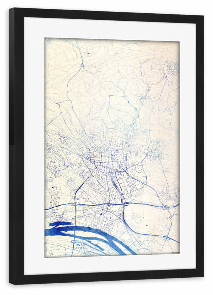 Poster mit Rahmen schwarz "Wiesbaden Deutschland Blue Infusion Map I" artboxONE - Städte,Reise,Kartografie - Städte,Stadtkarte,Wasserfarbe,Rosequartz