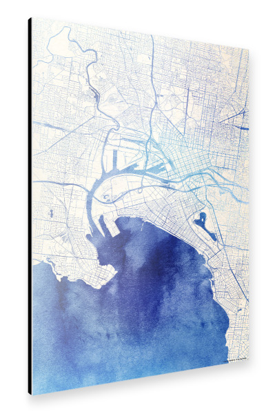 Alu-Dibond "Melbourne Australien Blue Infusion Map II" 30x20 cm artboxONE