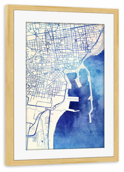 Poster mit Rahmen kiefer "Catania Italien Blue Infusion Map II" artboxONE - Städte,Reise,Kartografie - Städte,Stadtkarte,Wasserfarbe,Rosequartz