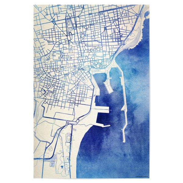 Poster "Catania Italien Blue Infusion Map II" artboxONE - Städte,Reise,Kartografie - Städte,Stadtkarte,Wasserfarbe,Rosequartz