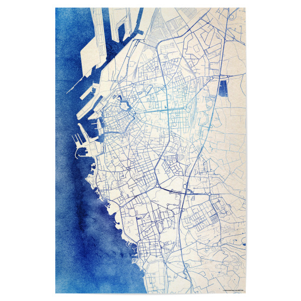 Poster 30x20 cm "Livorno Italien Blue Infusion Map II" artboxONE - Städte,Reise,Kartografie - Städte,Stadtkarte,Wasserfarbe,Rosequartz