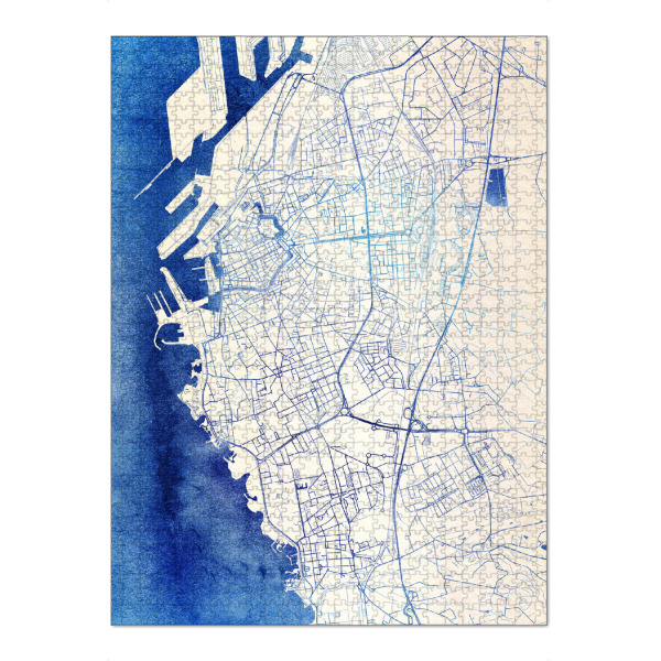 Puzzle Ravensburger "Livorno Italien Blue Infusion Map II" artboxONE - Städte,Reise,Kartografie - Städte,Stadtkarte,Wasserfarbe,Rosequartz