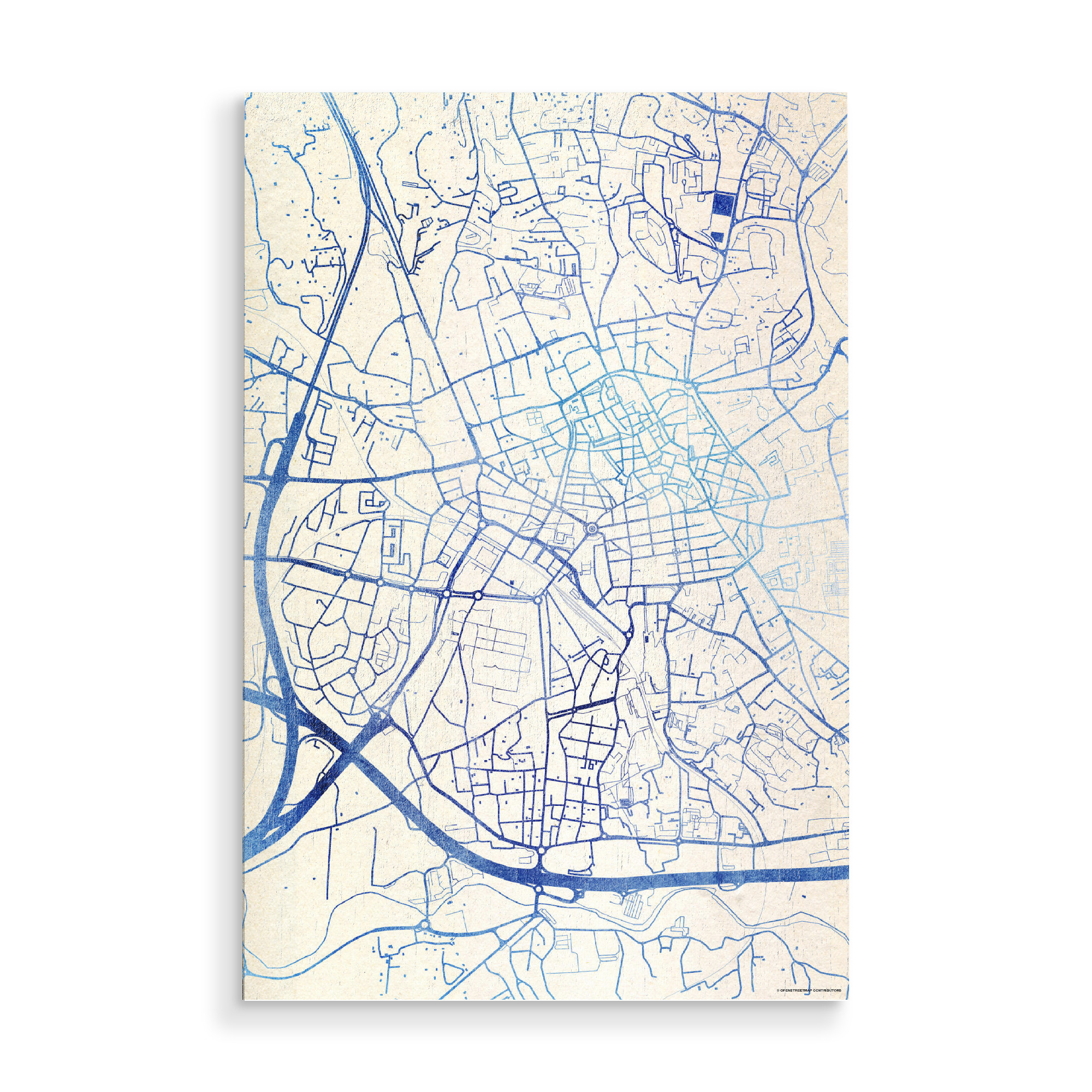 Holzbild "Aix-en-Provence Frankreich Blue Infusion Map II" artboxONE - Städte,Reise,Kartografie - Städte,Stadtkarte,Wasserfarbe,Rosequartz