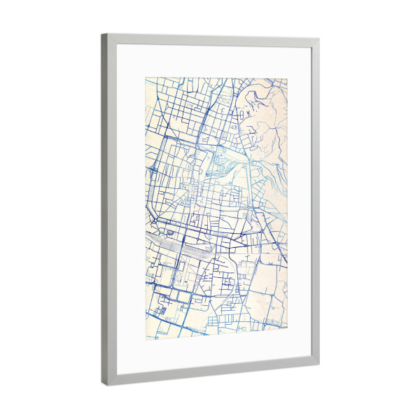 Poster mit Rahmen Silber "Brescia Italien Blue Infusion Map II" artboxONE - Städte,Reise,Kartografie - Städte,Stadtkarte,Wasserfarbe,Rosequartz
