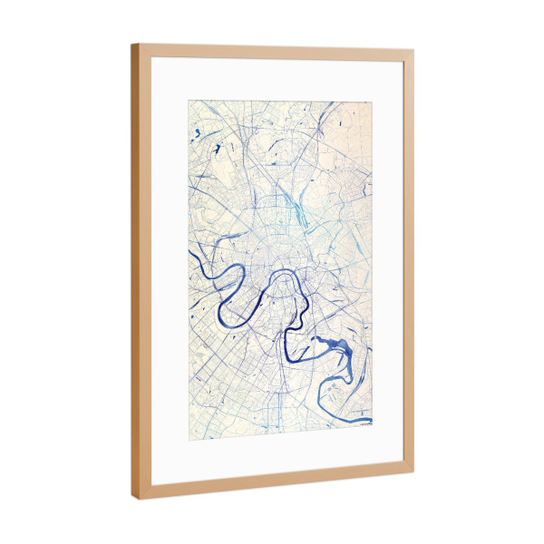 Poster mit Rahmen Kupfer "Moskau Russland Blue Infusion Map II" artboxONE - Städte,Reise,Kartografie - Städte,Stadtkarte,Wasserfarbe,Rosequartz