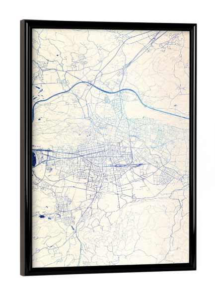 Poster mit schwarzem Rahmen "Klagenfurt-am-Wörthersee Österreich Blue Infusion Map I" artboxONE - Städte,Reise,Kartografie