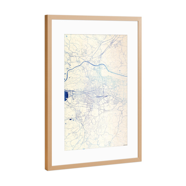 Poster mit Rahmen Kupfer "Klagenfurt-am-Wörthersee Österreich Blue Infusion Map I" artboxONE - Städte,Reise,Kartografie