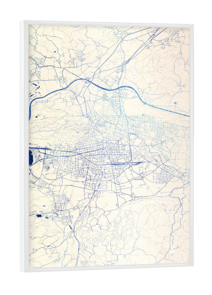 Poster mit weißem Rahmen "Klagenfurt-am-Wörthersee Österreich Blue Infusion Map I" artboxONE - Städte,Reise,Kartografie