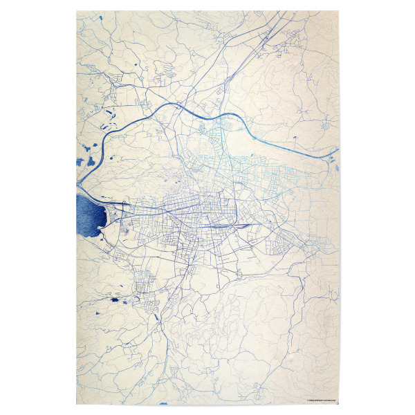 Poster "Klagenfurt-am-Wörthersee Österreich Blue Infusion Map I" artboxONE - Städte,Reise,Kartografie - Städte,Stadtkarte,Wasserfarbe,Rosequartz