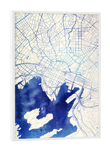 Poster mit weißem Rahmen "Oslo Norwegen Blue Infusion Map I" artboxONE - Städte,Reise,Kartografie - Städte,Stadtkarte,Wasserfarbe,Rosequartz