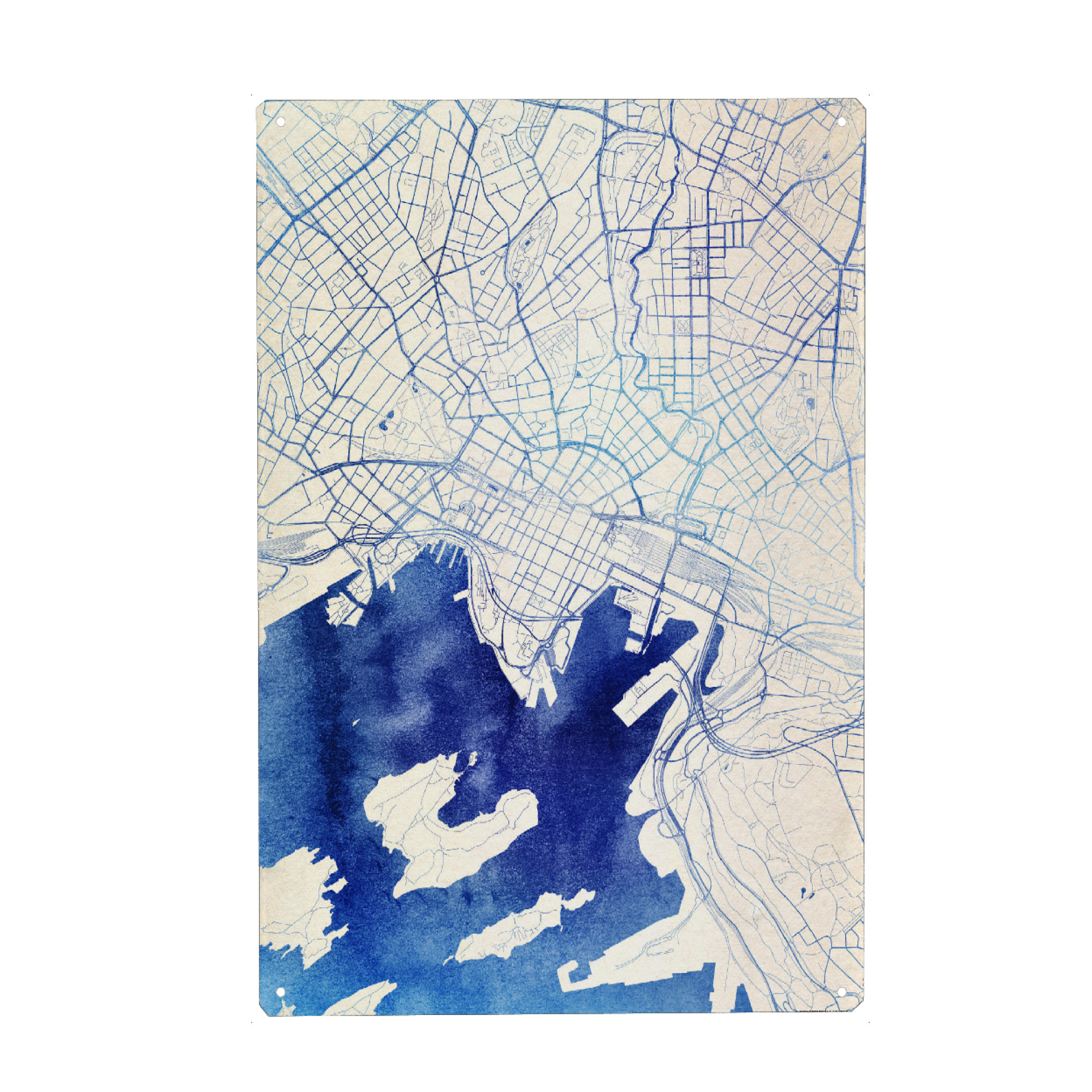 Holzbild "Oslo Norwegen Blue Infusion Map I" artboxONE - Städte,Reise,Kartografie - Städte,Stadtkarte,Wasserfarbe,Rosequartz