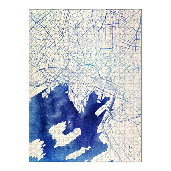 Puzzle Ravensburger "Oslo Norwegen Blue Infusion Map I" artboxONE - Städte,Reise,Kartografie - Städte,Stadtkarte,Wasserfarbe,Rosequartz
