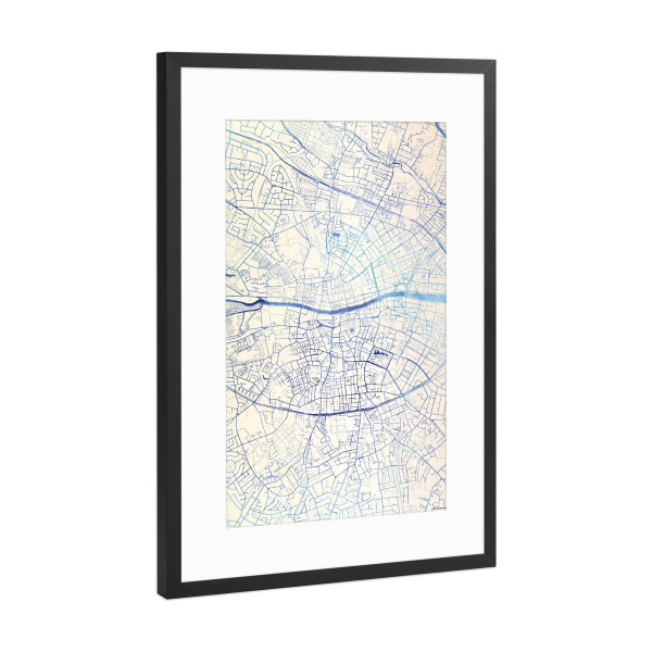 Poster mit Rahmen Schwarz (Metallic) "Dublin Irland Blue Infusion Map II" artboxONE - Städte,Reise,Kartografie