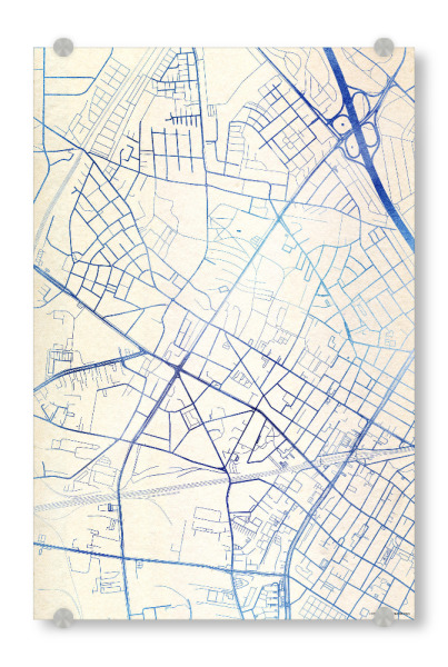 Acrylglasbild "Köln-Ehrenfeld Deutschland Blue Infusion Map I" artboxONE - Städte,Reise,Kartografie - Städte,Stadtkarte,Wasserfarbe,Rosequartz