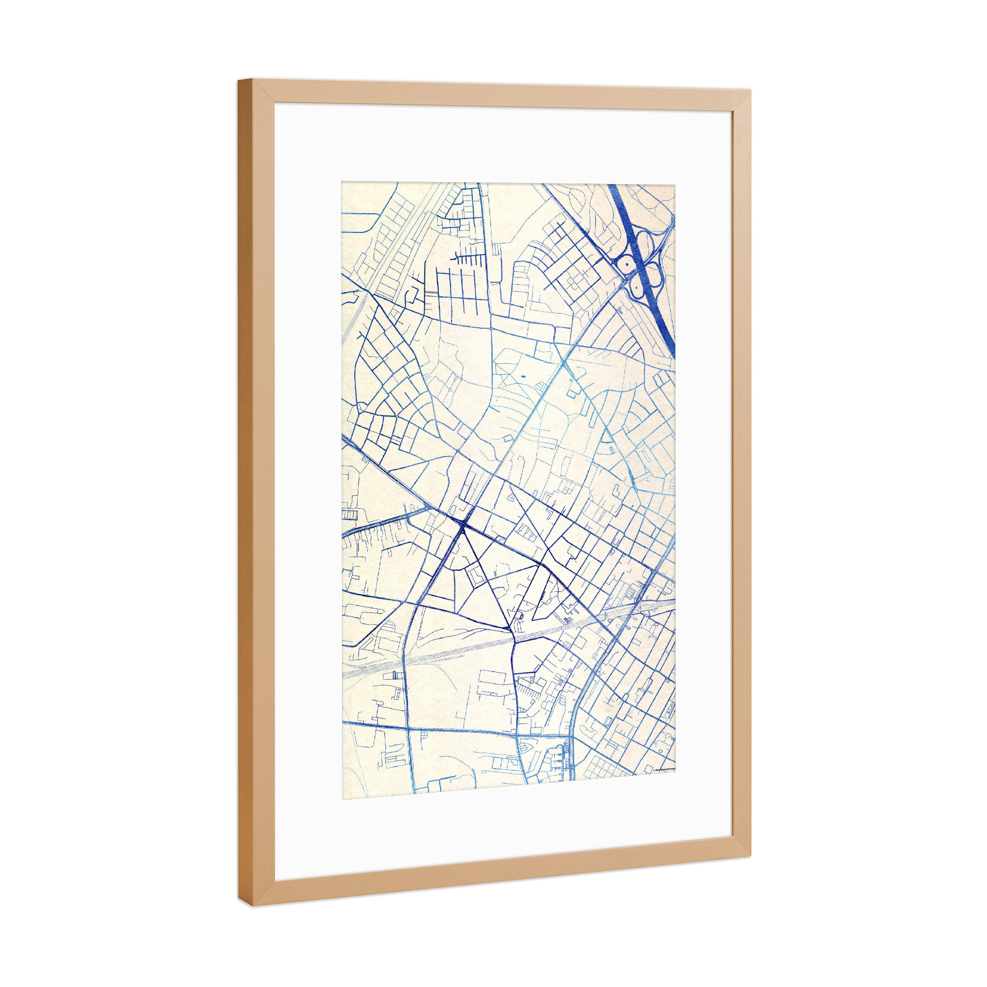 Poster mit Rahmen Kupfer "Köln-Ehrenfeld Deutschland Blue Infusion Map I" artboxONE - Städte,Reise,Kartografie