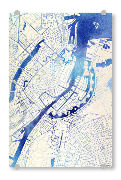 Acrylglasbild "København Dänemark Blue Infusion Map II" artboxONE - Städte,Reise,Kartografie - Städte,Stadtkarte,Wasserfarbe,Rosequartz