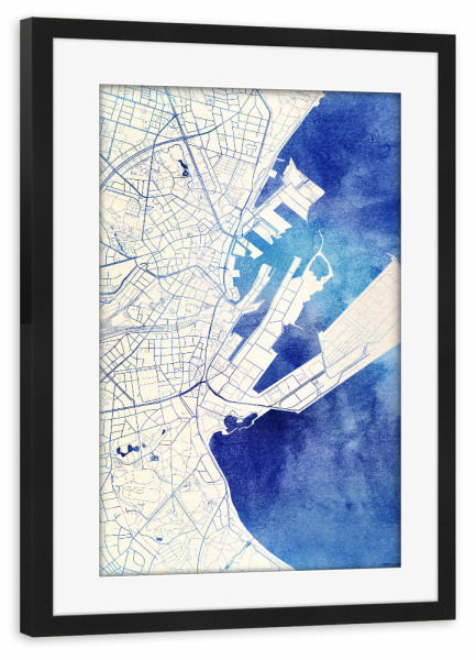 Poster mit Rahmen schwarz "Aarhus Dänemark Blue Infusion Map I" artboxONE - Städte,Reise,Kartografie - Städte,Stadtkarte,Wasserfarbe,Rosequartz