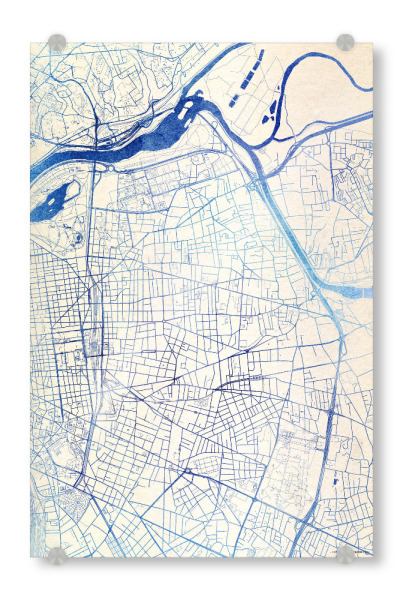 Acrylglasbild "Villeurbanne Frankreich Blue Infusion Map I" artboxONE - Städte,Reise,Kartografie - Städte,Stadtkarte,Wasserfarbe,Rosequartz