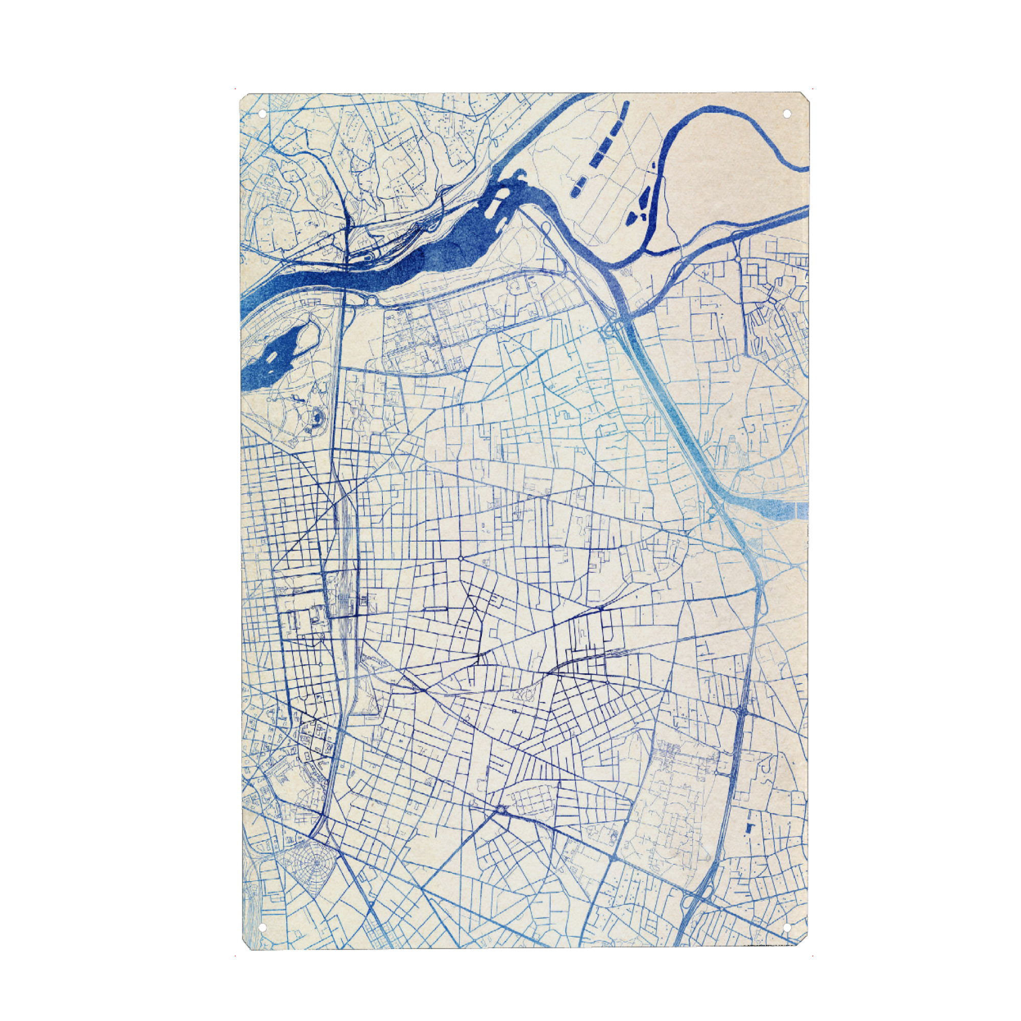 Holzbild "Villeurbanne Frankreich Blue Infusion Map I" artboxONE - Städte,Reise,Kartografie - Städte,Stadtkarte,Wasserfarbe,Rosequartz
