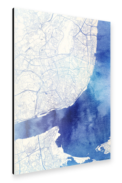 Alu-Dibond "Lissabon Portugal Blue Infusion Map I" 30x20 cm artboxONE