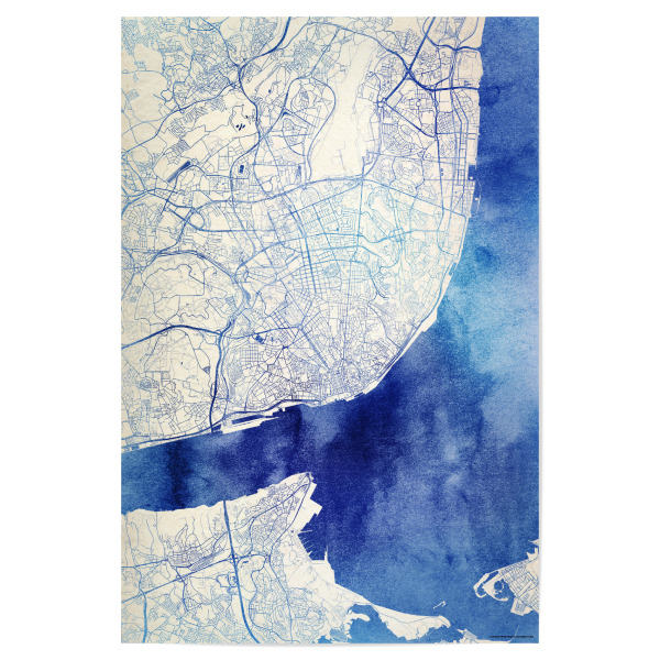 Poster "Lissabon Portugal Blue Infusion Map I" artboxONE - Städte,Reise,Kartografie - Städte,Stadtkarte,Wasserfarbe,Rosequartz