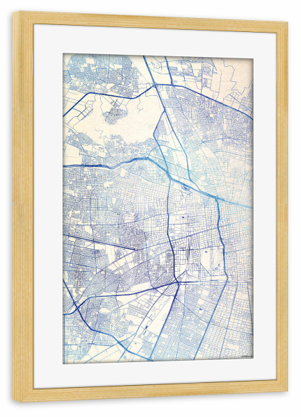 Poster mit Rahmen kiefer "Santiago-de-Chile Chile Blue Infusion Map II" artboxONE - Städte,Reise,Kartografie