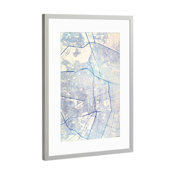 Poster mit Rahmen Silber "Santiago-de-Chile Chile Blue Infusion Map II" artboxONE - Städte,Reise,Kartografie