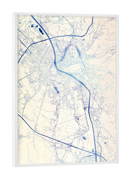 Poster mit weißem Rahmen "Salzburg Österreich Blue Infusion Map III" artboxONE - Städte,Reise,Kartografie - Städte,Stadtkarte,Wasserfarbe,Rosequartz