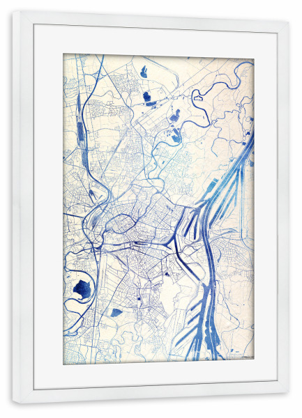 Poster mit Rahmen weiß "Straßburg Frankreich Blue Infusion Map I" artboxONE - Städte,Reise,Kartografie - Städte,Stadtkarte,Wasserfarbe,Rosequartz