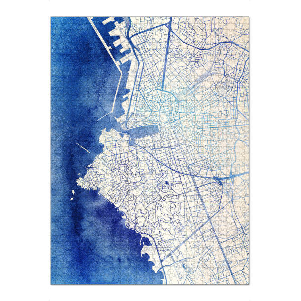 Puzzle Ravensburger "Marseille Frankreich Blue Infusion Map II" artboxONE - Städte,Reise,Kartografie - Städte,Stadtkarte,Wasserfarbe,Rosequartz